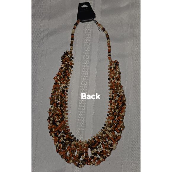 Multi Strand Seed Beads Necklace Fashion Fall Color Orange Brown Cream Costume - Picture 9 of 9